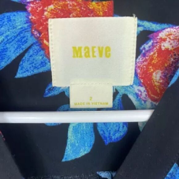 MAEVE Anthropologie Womens Woodland Walk Button Up Size 2 Black Hawaiian Print - Picture 7 of 8